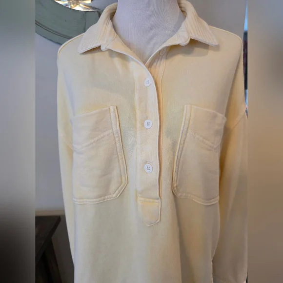 Aerie Size XS Oversized Butter yellow Button Collared Casual Lumberjane Soft - Picture 2 of 9